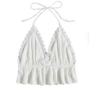 NWT Sweatyrocks White Lace Trim Halter Bralette XL Feminine Bohichic Tank Crop